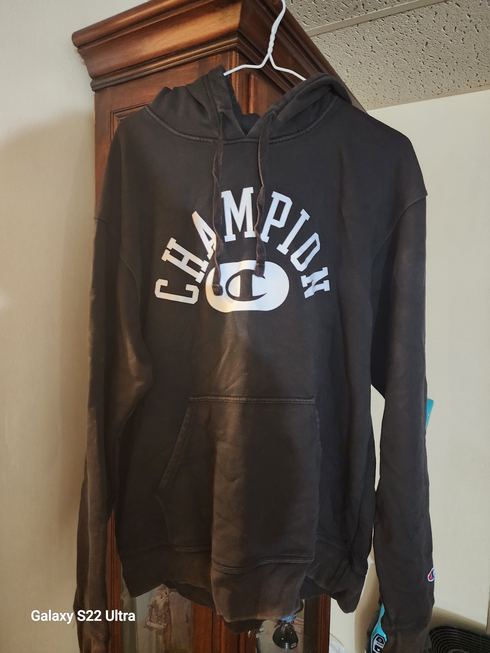 Champion Black Pullover Hoodie with White Logo